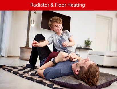 radiator floor heating red banner